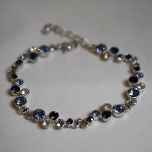 Party Glam Blue/Clear Crystal Silver Tone 6.5" Y2K Trendy Victorian Bracelet